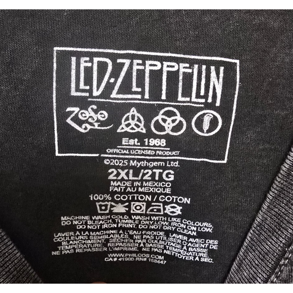 Led Zeppelin Shirt Mens 2XL Black Mineral Wash 1977 USA Icarus Band Tee NWOT NEW - Picture 3 of 4